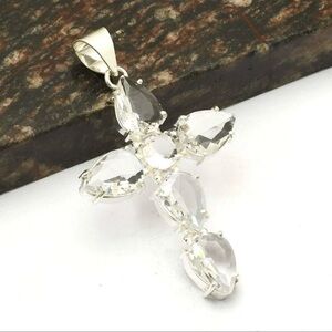White Topaz Gemstone Cross Pendant Mounted on 925 Silver NEW